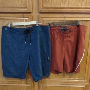 Men's Lot 2 Board Shorts Size 36 Volcum/ Quicksilver Burnt Orange /Blue